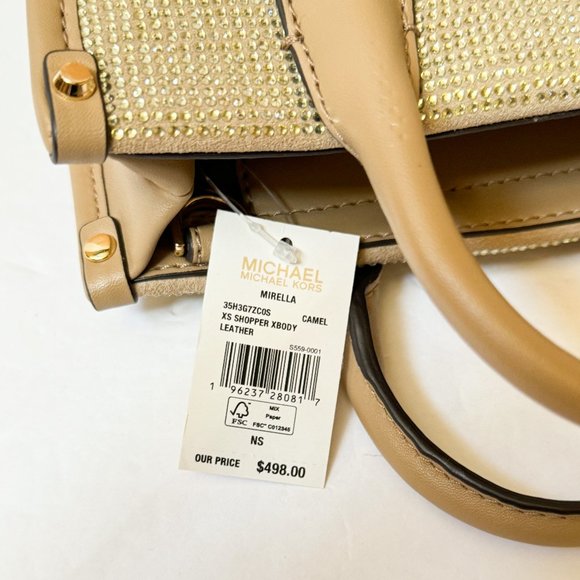 Michael Kors Mirella XS MINI Shopper Tote Shoulder Crossbody Bag Sequins Camel - Picture 11 of 13
